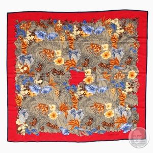 Versace Scarf Shawl Red Silk Bold Abstract Floral Print Large 35in Vintage 1990s